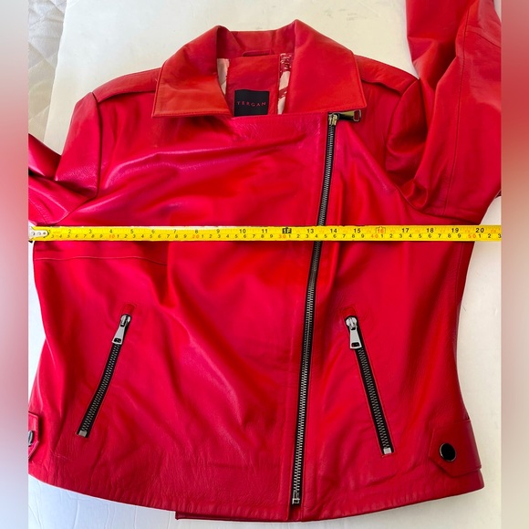 Tergan Red Lamb Leather Moto Biker Style Jacket Zipped Pockets Double Collar XL - Picture 14 of 16